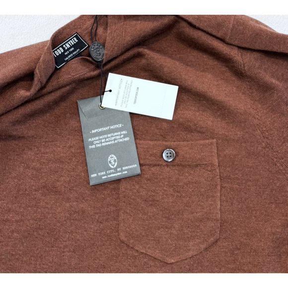 New Todd Snyder Mens Long Sleeve 100% Cashmere Crewneck Pocket Camel Brown Large - Picture 6 of 9